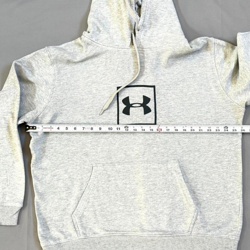 Under Armour Mens XL Gray Heather Fleece Pullover Hoodie Box Logo Sweatshirt - Picture 6 of 7